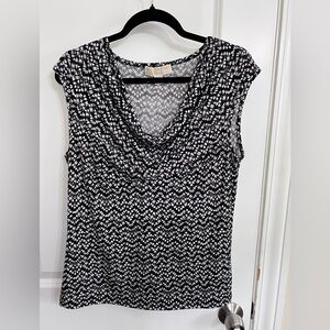 Michael Kors Black and White Fitted Cap Sleeve Blouse